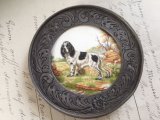 フランス アンティーク ピューター プレート 飾り皿 犬柄